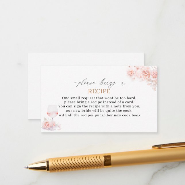 Elegant Watercolor Pinc Flowers Recipe card bridal (Front/Back In Situ)