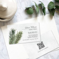 Elegant Watercolor Pine Branches QR Code