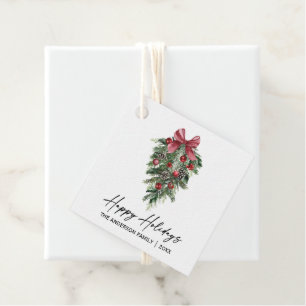 Elegant Watercolor Pine Calligraphy Ink Holiday Favour Tags