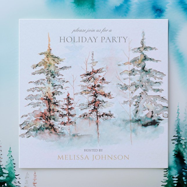 Elegant Watercolor Pine Forest Christmas Party Invitation (Creator Uploaded)
