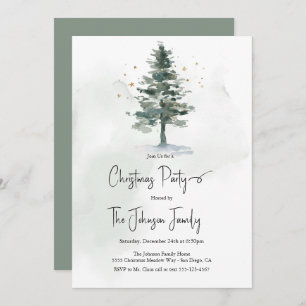 Elegant Watercolor Pine Tree Chic Christmas Party Invitation