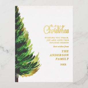 Elegant Watercolor Pine Tree Christmas Gold Foil Foil Holiday Postcard