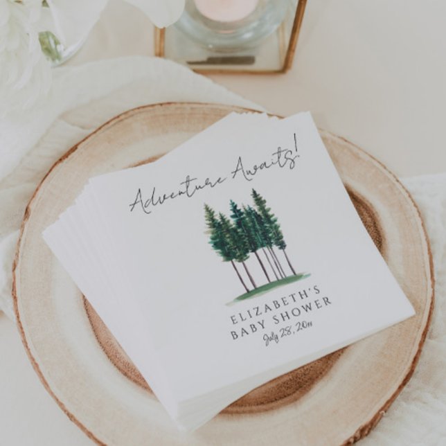 Elegant Watercolor Pine Trees Baby Shower Napkin (Creator Uploaded)