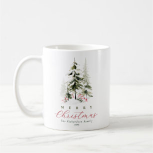 Elegant Watercolor Pine Trees Christmas Coffee Mug