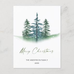 Elegant Watercolor Pine Trees Christmas Greeting Postcard