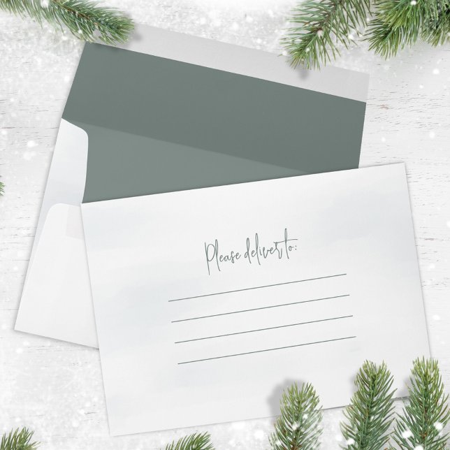 Elegant Watercolor Pine Trees Custom Envelope (Christmas custom envelope with return address on the back flap)