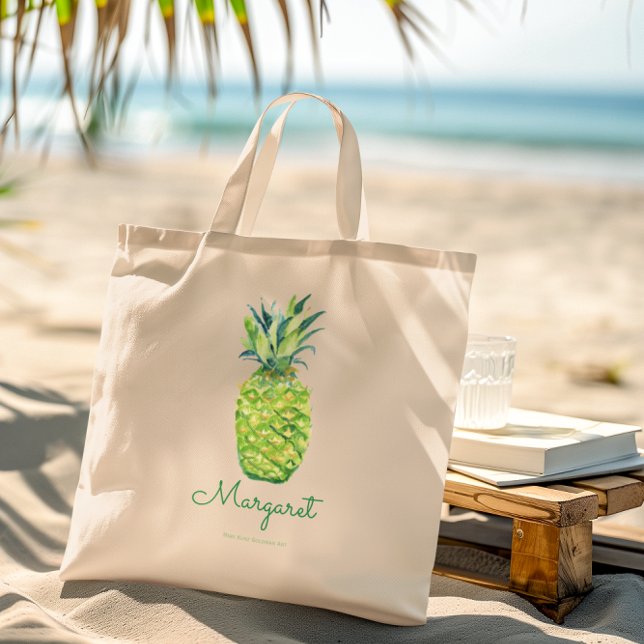 Elegant Watercolor Pineapple Pretty Tropical Fruit Tote Bag (This elegant watercolor pineapple bag features my own unique original art.)