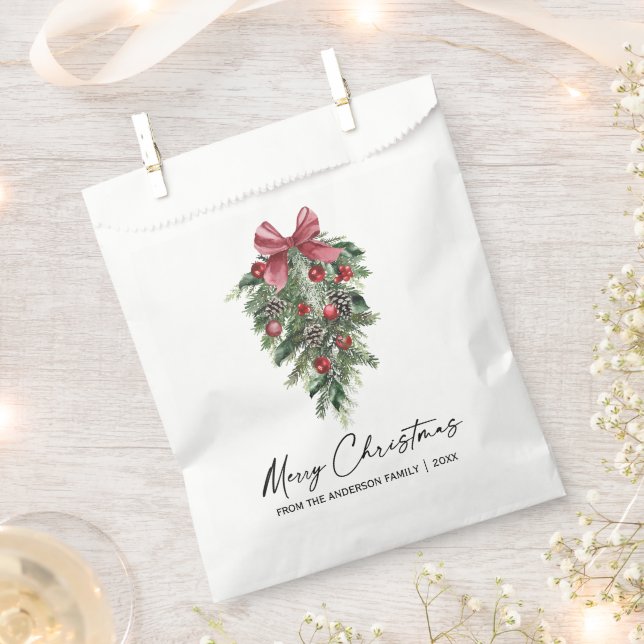 Elegant Watercolor Pines Calligraphy Ink Christmas Favour Bag (Clipped)
