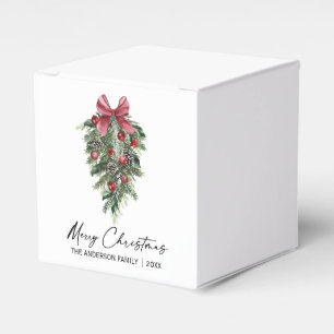 Elegant Watercolor Pines Calligraphy Ink Christmas Favour Box