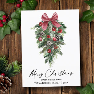 Elegant Watercolor Pines Calligraphy Ink Christmas Holiday Postcard