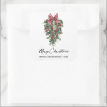 Elegant Watercolor Pines Calligraphy Ink Christmas Square Sticker<br><div class="desc">Modern Elegant Calligraphy Ink Script Watercolor Pines Winter Greenery with Burgundy Red Ribbon Bow Christmas Ornaments,  Pine Cones and Holly Berries Merry Christmas Favour Gift Sticker</div>