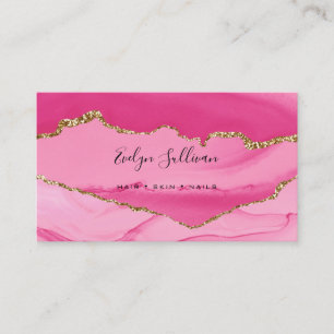 elegant watercolor pink and gold agate business card