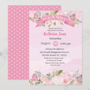 Elegant Watercolor Pink Blush Floral Baby Shower Invitation