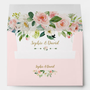 Elegant Watercolor Pink Blush Floral Wedding Envelope