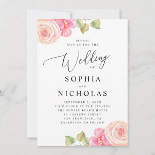 Elegant watercolor pink blush floral wedding invitation