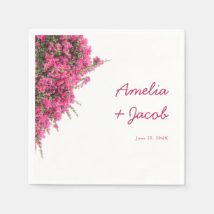Elegant Watercolor Pink Bougainvillea Wedding Napkin