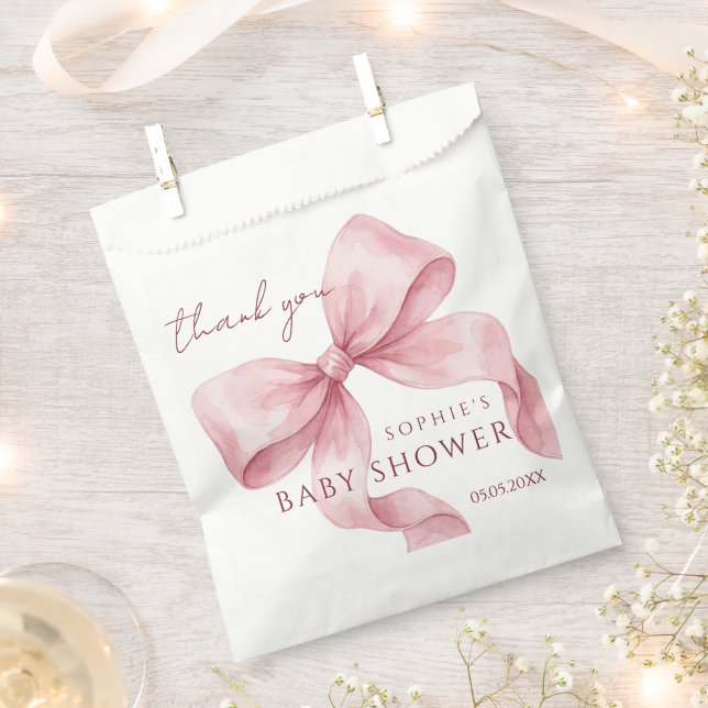 Elegant Watercolor Pink Bow Baby Shower Favour Bag (Clipped)