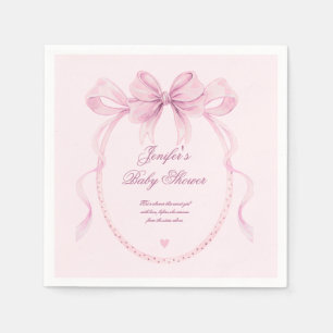 Elegant Watercolor Pink Bow Baby Shower Party Napkin