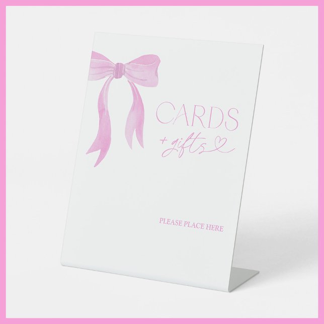 Elegant Watercolor Pink Bow Cards and Gifts Pedestal Sign (Creator Uploaded)