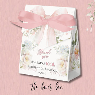 Elegant Watercolor Pink Bow Floral 100th Birthday Favour Box