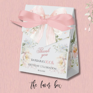 Elegant Watercolor Pink Bow Floral 100th Birthday  Favour Box