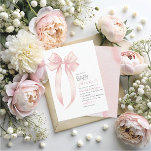 Elegant  Watercolor Pink Bow Girl Baby Shower Invitation