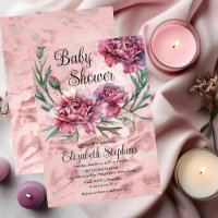 Elegant Watercolor Pink Carnations Baby Shower