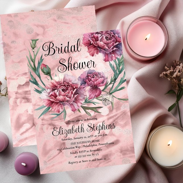 Elegant Watercolor Pink Carnations Bridal Shower Invitation (Elegant Watercolor Pink Carnations Bridal Shower Invitation - Print and/or Digital Download Options)