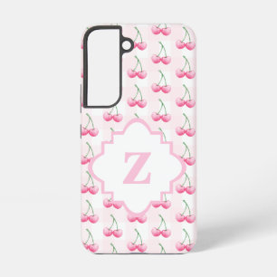 Elegant Watercolor Pink Cherry Monogram Samsung Galaxy Case