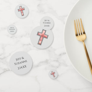 Elegant Watercolor Pink Christian Cross Wedding Confetti