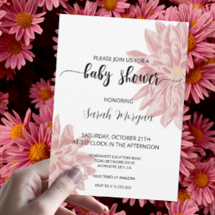 Elegant Watercolor Pink Chrysanthemum Baby Shower Invitation