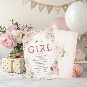 Elegant Watercolor pink floral Baby Shower Invitation