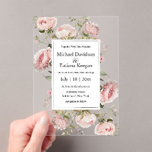 elegant watercolor pink floral bloom wedding acrylic invitations