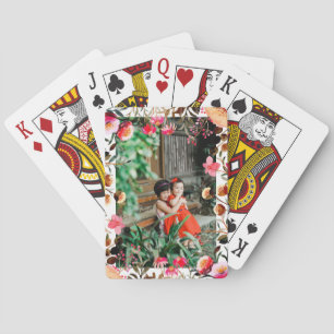 Elegant Watercolor Pink Floral Greenery Photo Playing Cards