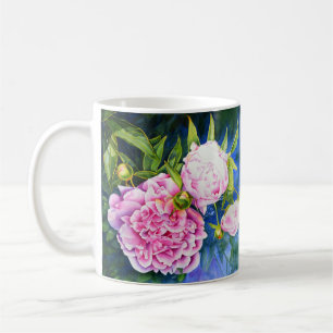 Elegant watercolor pink floral peonies coffee mug