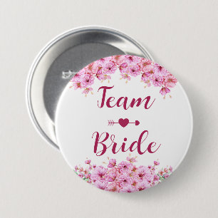Elegant Watercolor Pink Floral Team Bride 7.5 Cm Round Badge
