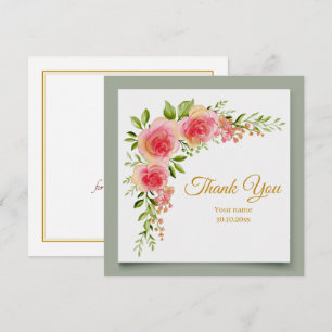 Elegant Watercolor Pink Floral Thank You Card