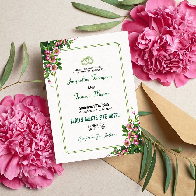 Elegant Watercolor Pink Floral Wedding Invitation (Creator Uploaded)