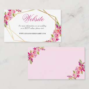 Elegant Watercolor PInk Floral Wedding Website Business Card