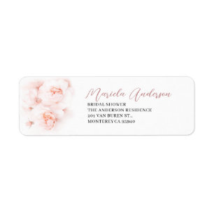 Elegant Watercolor Pink Flower bridal shower Return Address Label