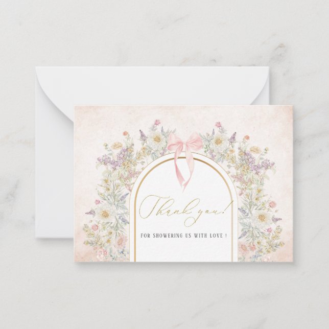 Elegant Watercolor Pink flowers Bow ribbon  Baby s Card (Front)