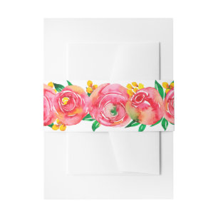 Elegant Watercolor Pink Flowers Invitation Belly B Band