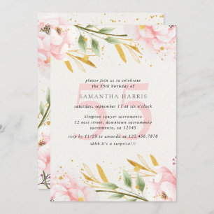 Elegant Watercolor Pink & Gold 55th Birthday Party Invitation