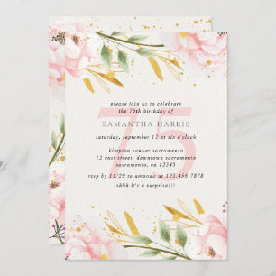 Elegant Watercolor Pink & Gold 75th Birthday Party Invitation