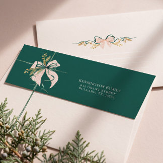 Elegant Watercolor Pink Green Bow Ribbon Christmas Envelope
