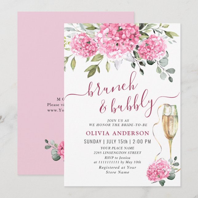 Elegant Watercolor Pink Hydrangea BRIDAL SHOWER Invitation (Front/Back)