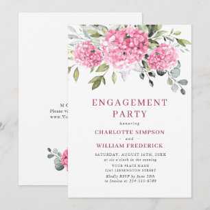 Elegant Watercolor Pink Hydrangea ENGAGEMENT PARTY Invitation
