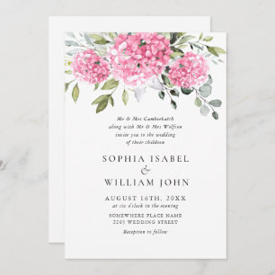 Elegant Watercolor Pink Hydrangea Floral Wedding Invitation