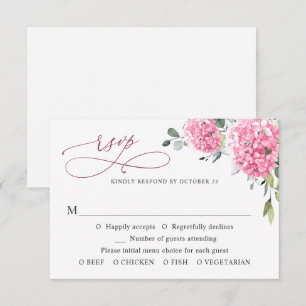 Elegant Watercolor Pink Hydrangea Floral Wedding RSVP Card