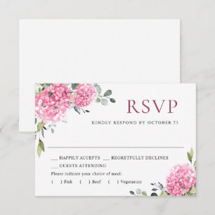 Elegant Watercolor Pink Hydrangea Floral Wedding RSVP Card